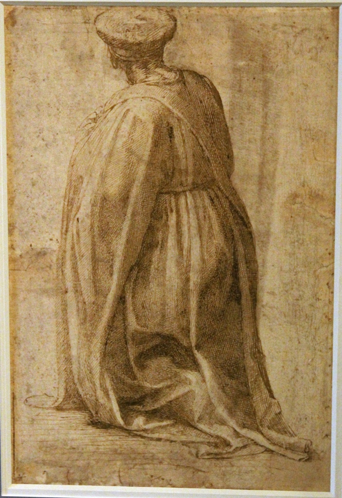 Kneeling Man with a Wide Cloak, Michelangelo Buonarroti (1492-96)